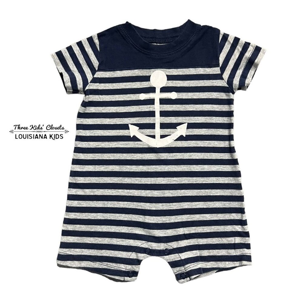 Carter's 6m Navy Striped Anchor Romper